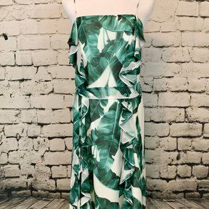 Palm Leaf Ruffle Maxi Dress
